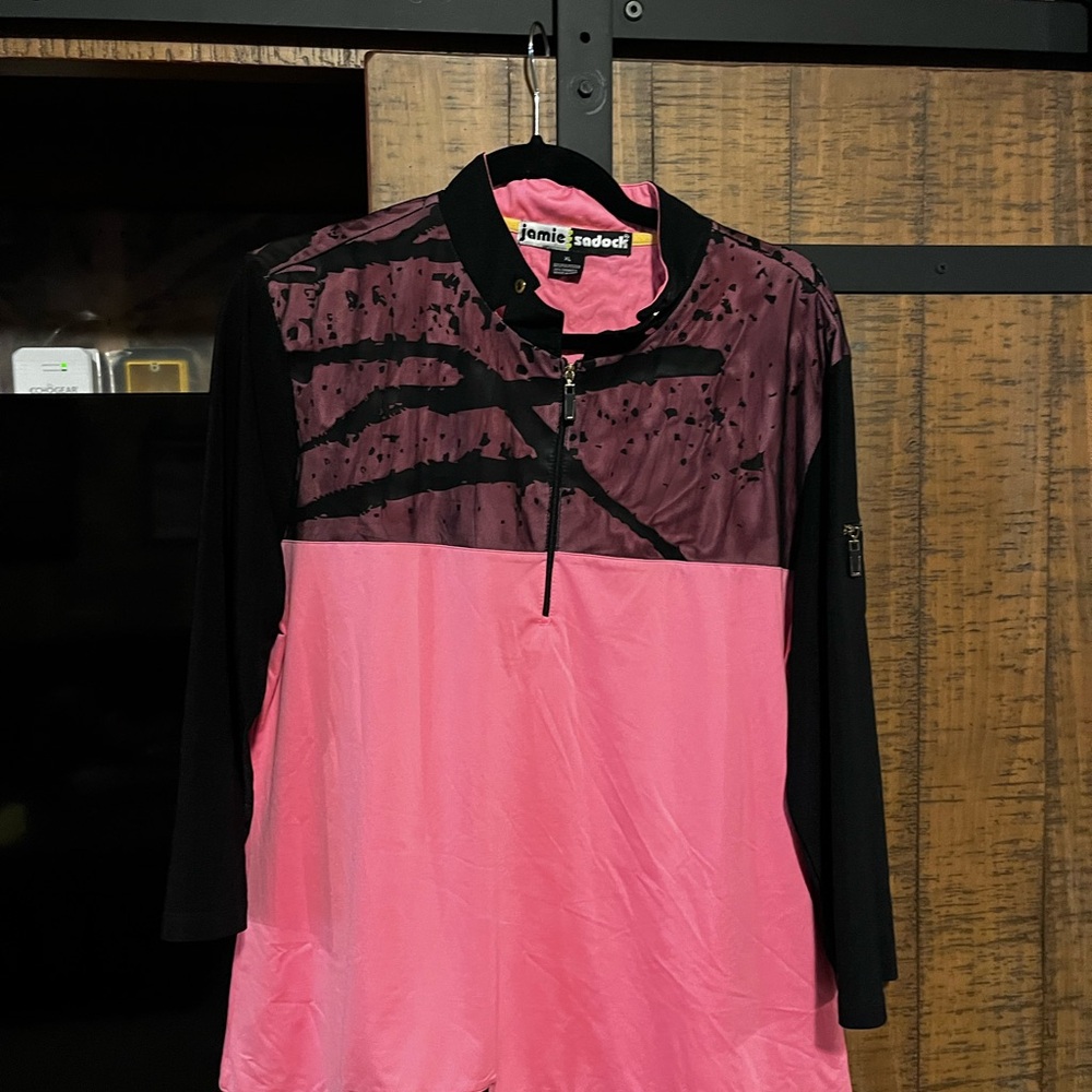 jamie sadock Pink and Black Long Sleeve Golf Pullover